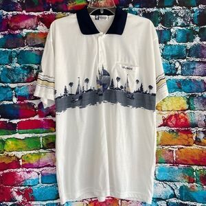 Paradise Collection St. Croix Nautical Boat Scenic Polo Shirt Size Large